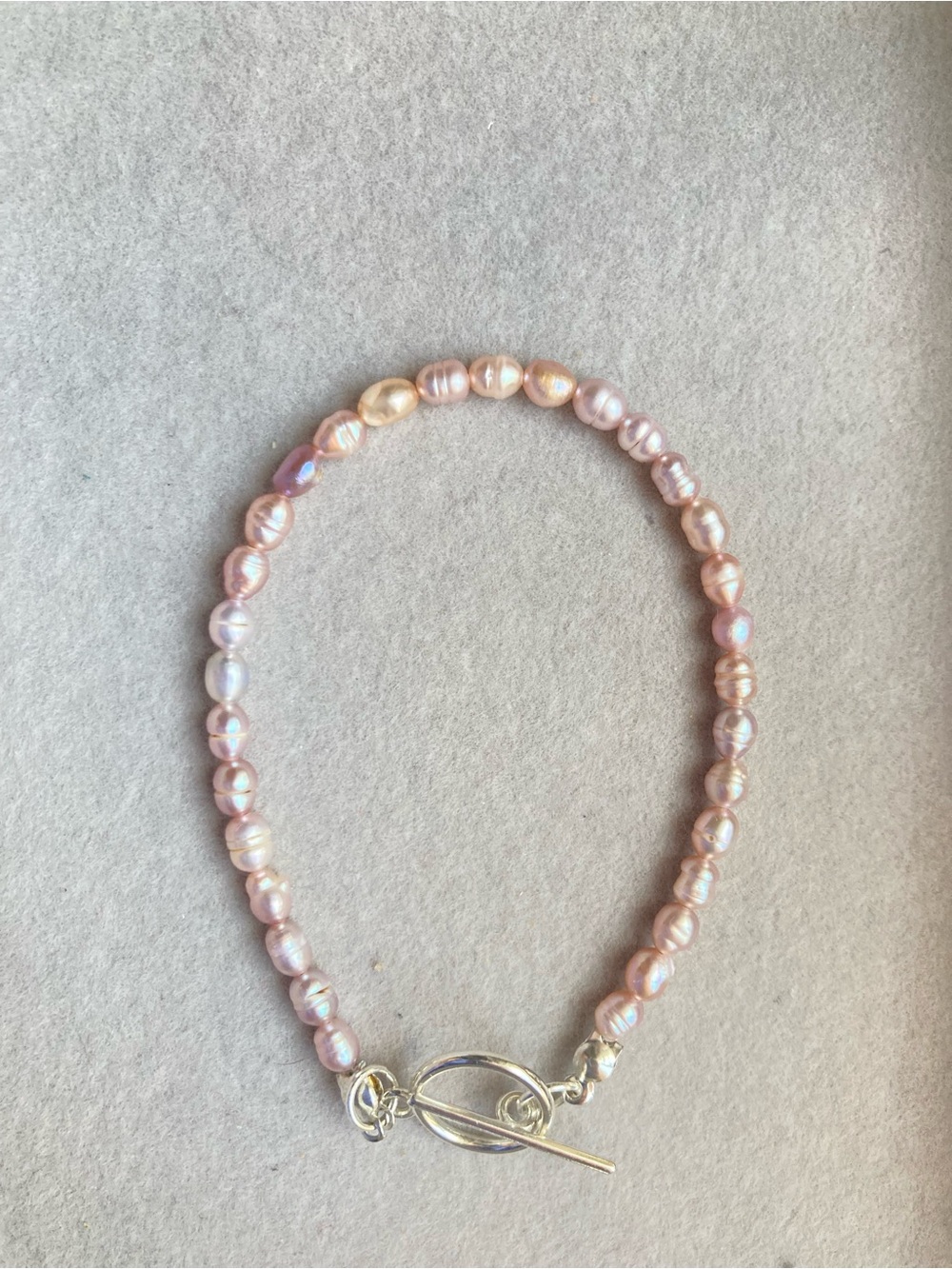 Genuine Pink Freshwater Pearl Bracelet with Silver Toggle